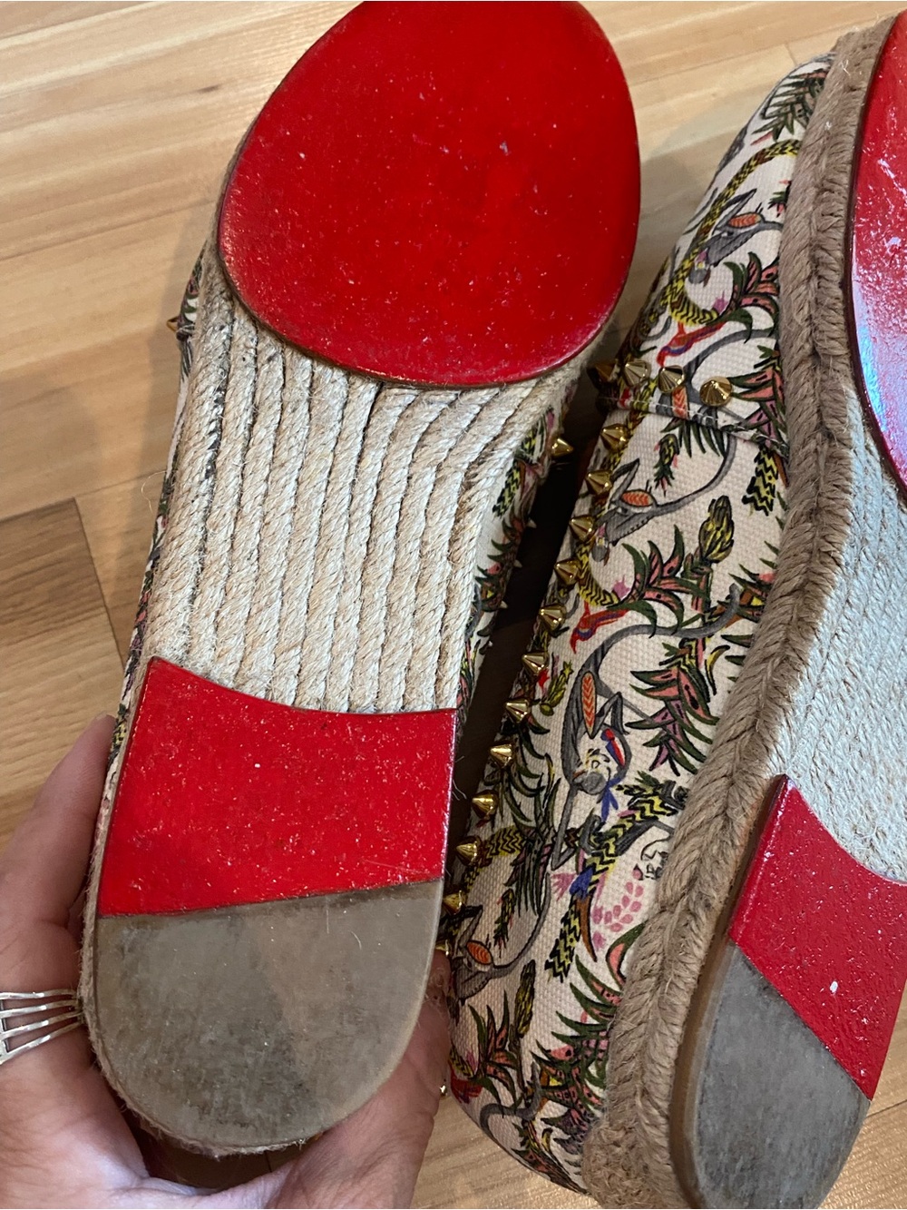 Christian Louboutin Ares Flat Loubi Jungle Spiked Espadrille. Size 9 EUC. - Picture 8 of 16
